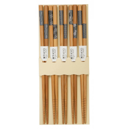 Boîte de 5 baguettes japonaises AiZOME NOIR 21cm