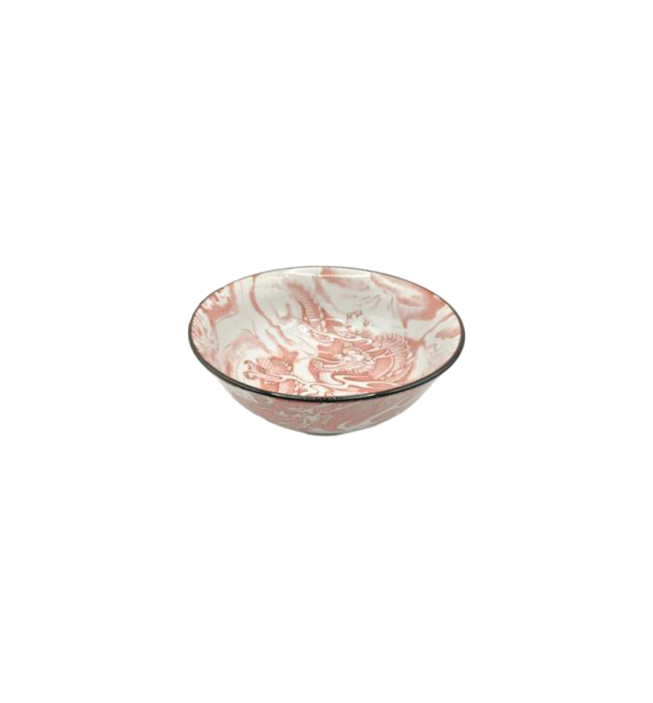 Bol à soupe RAMEN en porcelaine japonaise DRAGON ROUGE demi-relief d19cm