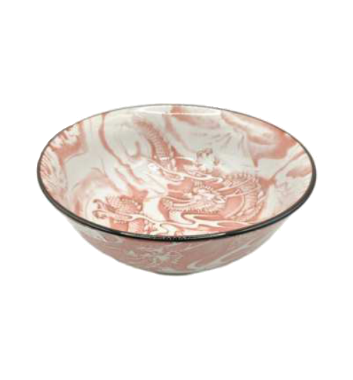 Bol à soupe RAMEN en porcelaine japonaise DRAGON ROUGE demi-relief d19cm