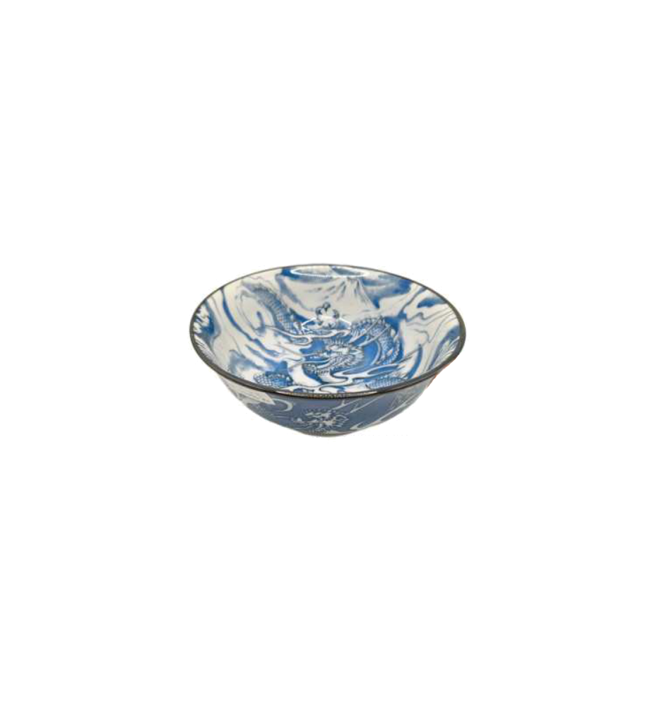 Bol à soupe RAMEN en porcelaine japonaise DRAGON BLEU demi-relief d19cm