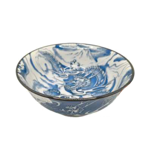 Bol à soupe RAMEN en porcelaine japonaise DRAGON BLEU demi-relief d19cm