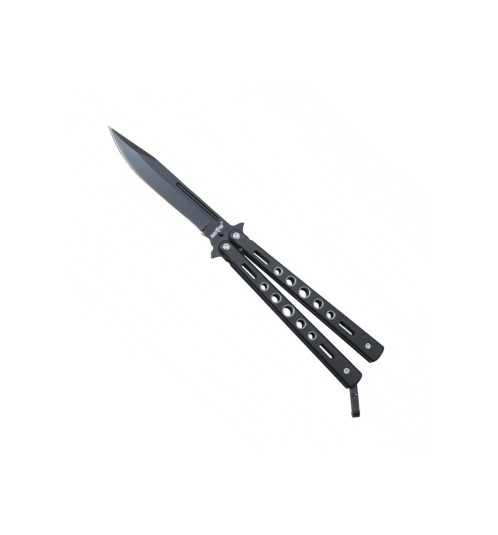Couteau papillon Balisong noir manche ajouré ovales