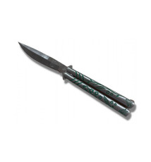 Couteau papillon Balisong gris FLEURS & PAPiLLON vert
