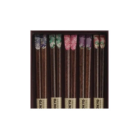 Boîte de 5 baguettes japonaises biseauté en bois Fleurs KEiShA hANA 21cm