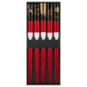 Boîte de 5 baguettes japonaises en bambou rouge bout noir et or assorties 21cm