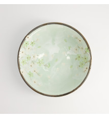 Bol à soupe ramen en porcelaine japonaise vert pâle SAKURA blanc et vert en demi-relief (d20cm)