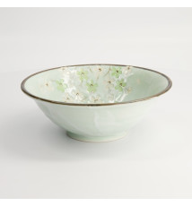 Bol à soupe ramen en porcelaine japonaise vert pâle SAKURA blanc et vert en demi-relief (d20cm)