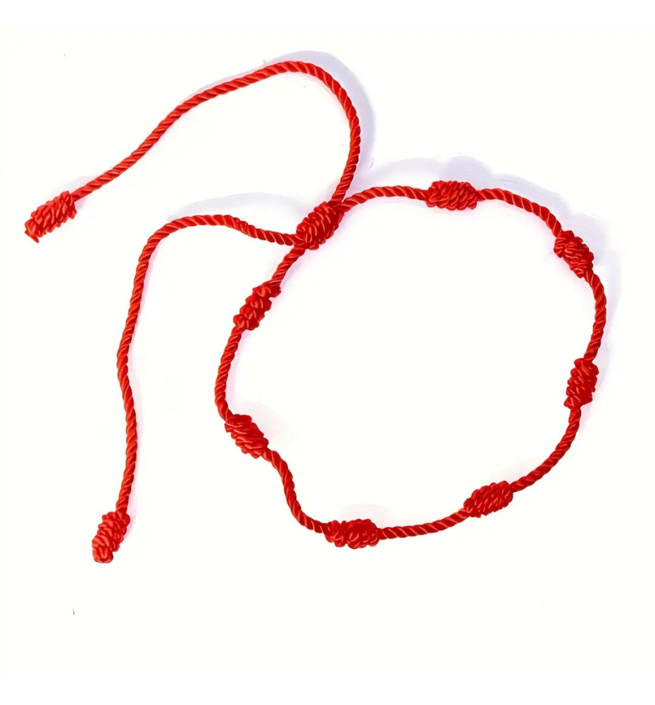 Bracelet rouge tressé ajustable 7 NOEUdS