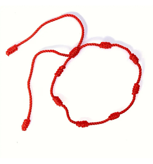 Bracelet rouge tressé ajustable 7 NOEUdS