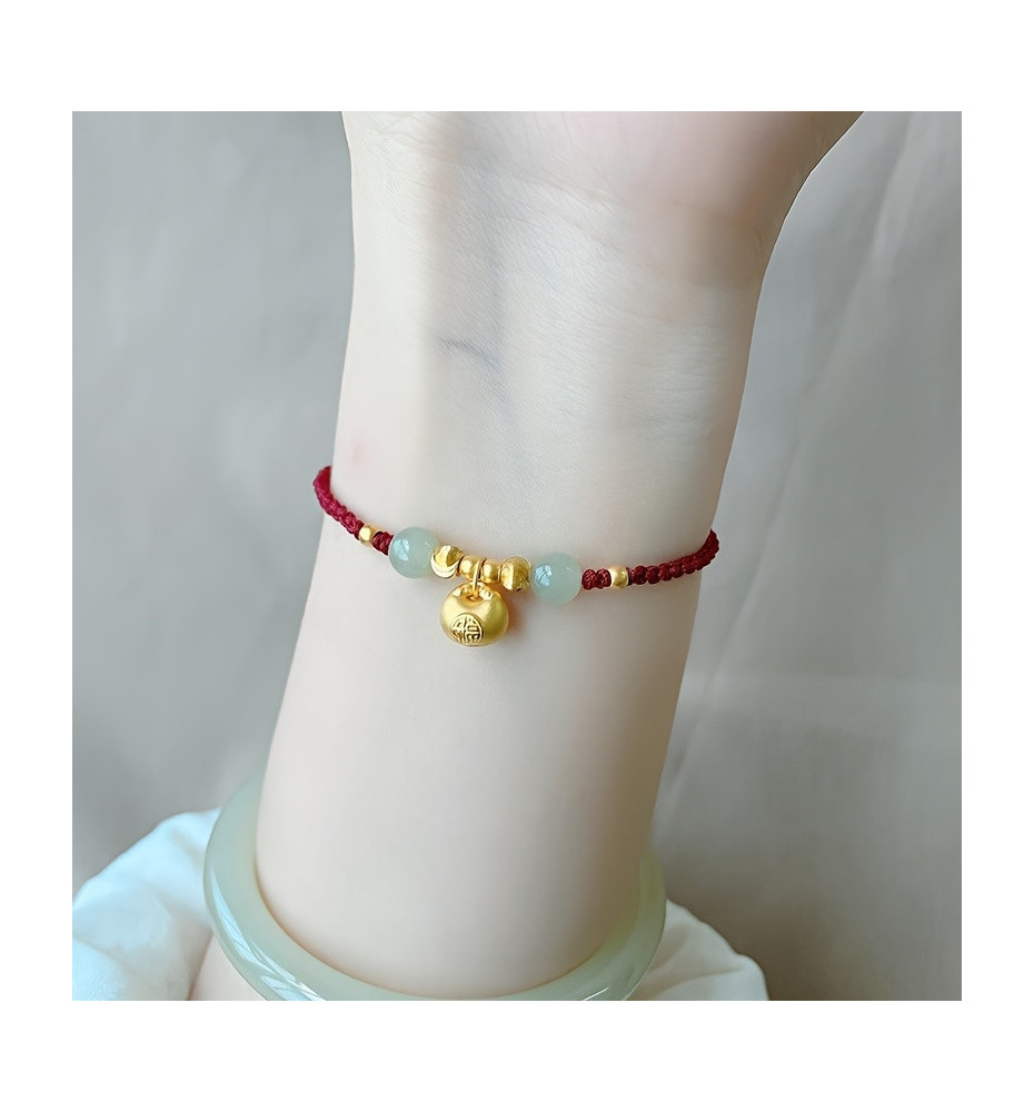 Bracelet rouge tressé ajustable BOURSE d'OR (Richesse)