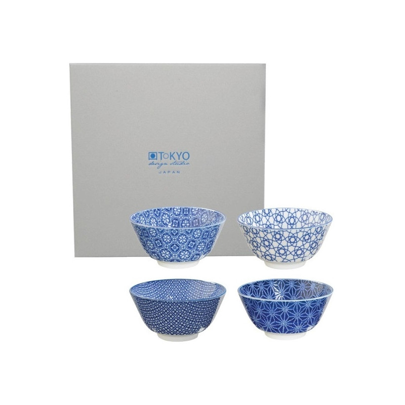 Coffret 4 bols à riz NiPPON BLUE (d12cm)