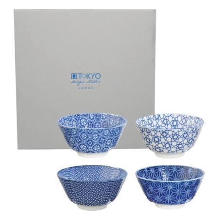Coffret 4 bols à riz NiPPON BLUE (d12cm)