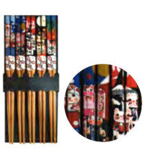 Set de 5 baguettes japonaises assorties en bambou Famille Maneki neko 21cm