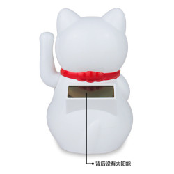 Famille 3 Maneki Neko animé 100% solaire BLANC h11.5cm (Bonheur)