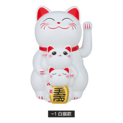 Famille 3 Maneki Neko animé 100% solaire BLANC h11.5cm (Bonheur)