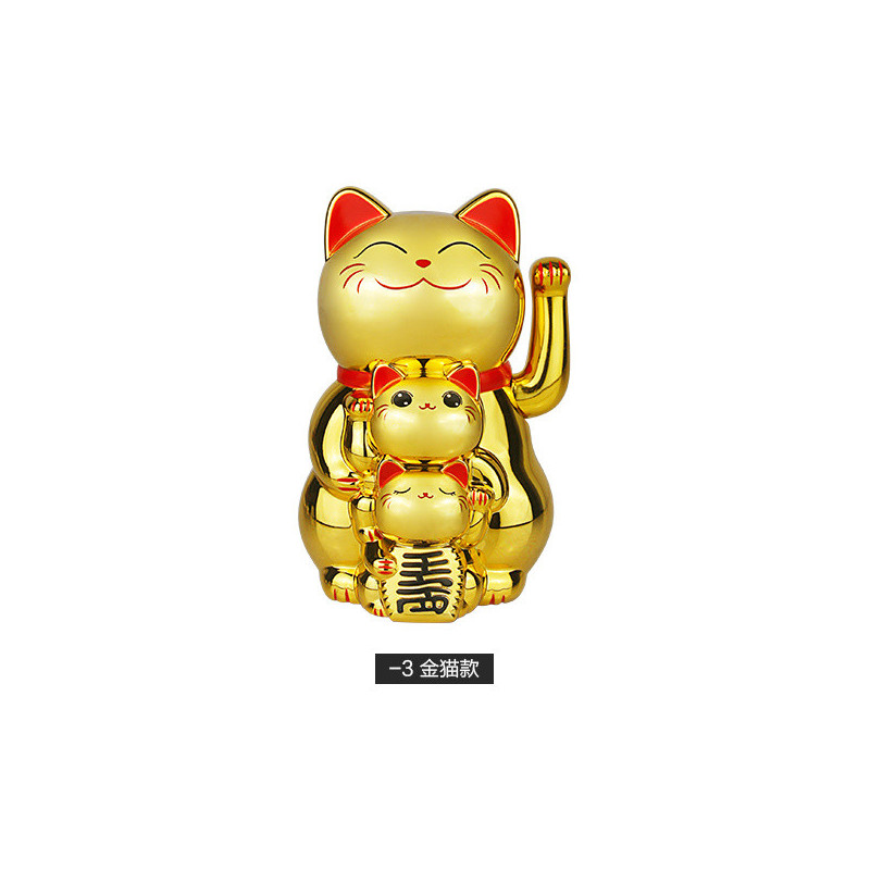 Famille 3 Maneki Neko animé 100% solaire DORé h11.5cm (Richessse)