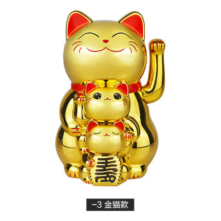 Famille 3 Maneki Neko animé 100% solaire DORé h11.5cm (Richessse)