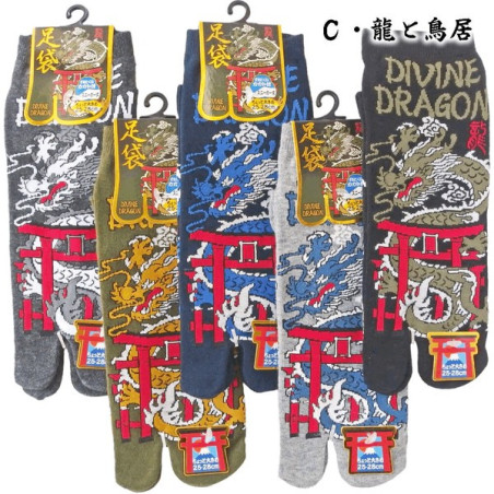 Tabi Socks L - Soquettes à orteil japonaises TORii et DRAGON DiViN Gris (Taille extensible de 39 à 44)