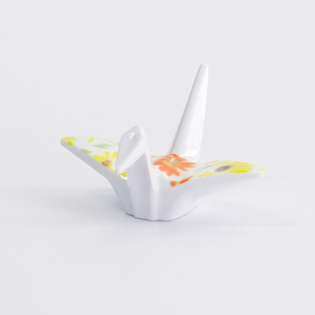 Porte-baguettes GRUE ORiGAMi en porcelaine FLEURS jaune orangé L6cm