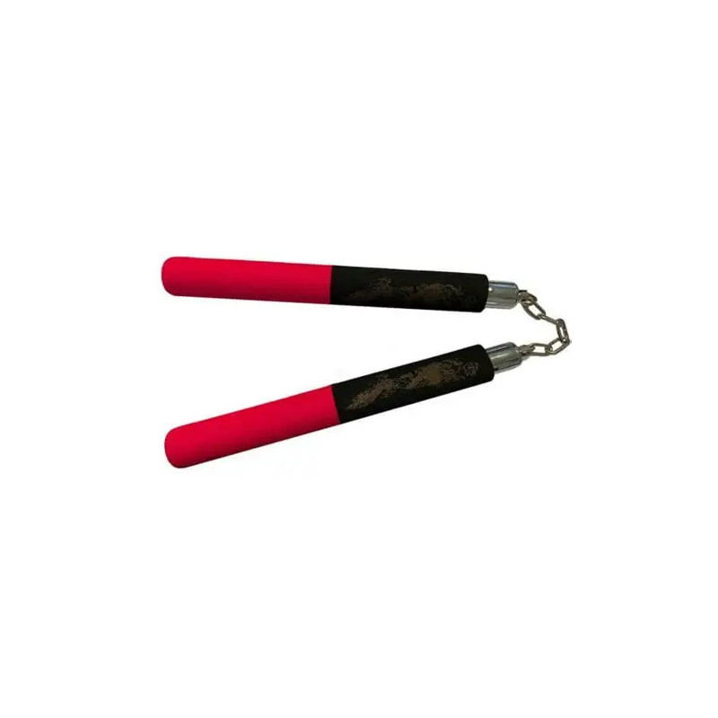 Nunchaku en mousse à chaîne imprimé dragon doré (noir et rouge)