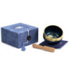 Coffret bol chantant indien bleu 8x6cm avec coussin carré