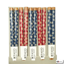 Set de 5 baguettes japonaises en bambou SAKURA rouge et bleu assorties 21cm