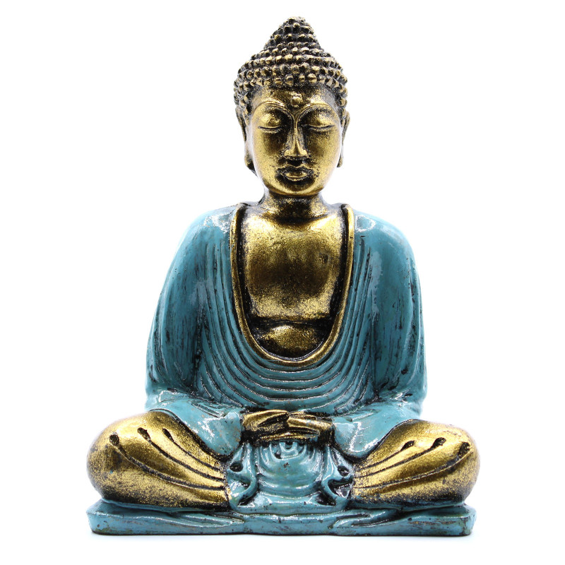 Bouddha assis en résine bleu et doré (h15cm)