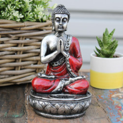 Bougeoir Bouddha assis en résine rouge et argent (h17cm)