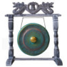 Gong Balinais en laiton vert-de-gris 25cm avec support cadre en bois d'albasia Double Dragon L42xh53cm