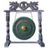 Gong Balinais en laiton vert-de-gris 35cm avec support cadre en bois d'albasia Double Dragon