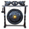 Gong Balinais en laiton noir et or 80cm avec support cadre en bois d'albasia Double Dragon L123xh130cm